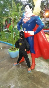 Our very own "Batman" posing with a superhero friend.